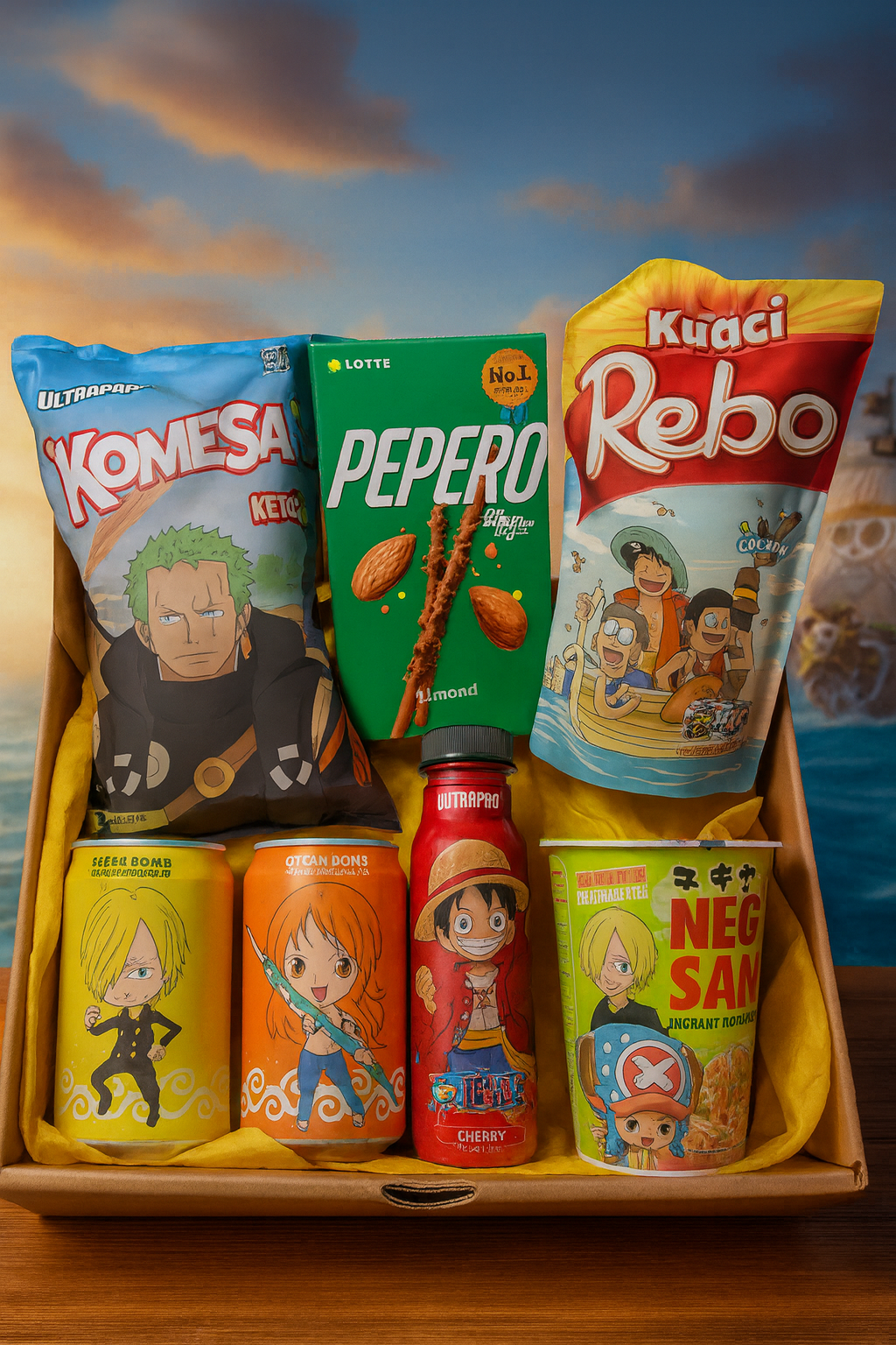 One Piece Adventure Box – Caja One Piece con snacks y bebidas japonesas